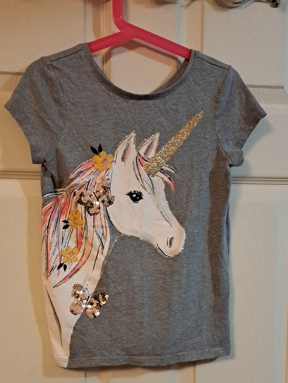 Sonoma Grey Girls Unicorn Sequin Tee with Gold Horn